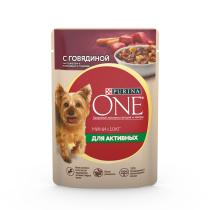 Влажный корм Purina ONE® Мини для активных взрослых собак мелких и карликовых пород, вкус говядина с картофелем и морковью