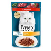 Влажный корм Гурмэ Перл Нежное филе для кошек, с говядиной в соусе, Пауч, 75 г