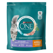 Сухой корм Purina ONE® полнорационный для взрослых кошек для красивой шерсти, здоровой кожи и контроля образования волосяных 