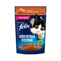 Влажный корм FELIX® Аппетитные кусочки для взрослых кошек, с курицей и томатами в желе 75 г