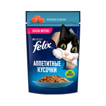 Влажный корм FELIX® Аппетитные кусочки для взрослых кошек, с форелью в желе 75 г