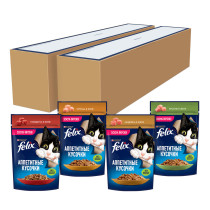 Влажный корм FELIX® Аппетитные кусочки набор для взрослых кошек, с курицей, говядиной, индейкой, кроликом в желе 52 х 75 г