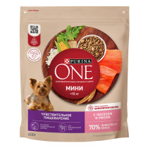 Сухой корм Purina ONE® Мини Чувствительная для взрослых собак мелких пород с чувствительным пищеварением, с лососем и рисом