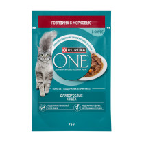 Влажный корм Purina ONE® для взрослых кошек, с говядиной и морковью, пауч, 75г