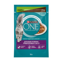 Влажный корм Purina ONE® для кошек особенно привередливых к вкусу, индейка и утка высокого качества с морковью, пауч, 75г