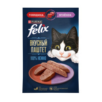 Влажный корм FELIX® Вкусный паштет для взрослых кошек, со вкусом говядины и ягнёнка, 75г