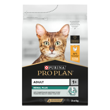 Сухой корм PRO PLAN® Adult RENAL PLUS для взрослых кошек для поддержания здоровья почек с высоким содержанием курицы