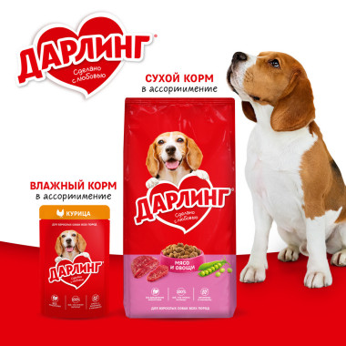 Сухой корм ДАРЛИНГ для взрослых собак, с птицей и добавлением овощей, 500 г