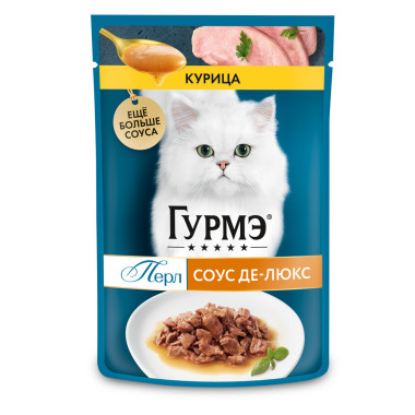 Влажный корм Гурмэ Перл Соус Де-люкс для кошек, с курицей в роскошном соусе, Пауч, 75 г