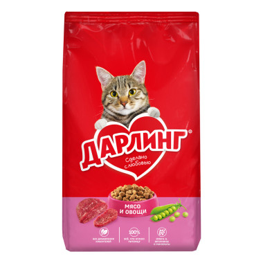 Сухой корм ДАРЛИНГ для взрослых кошек, с мясом и овощами, 1.75 кг