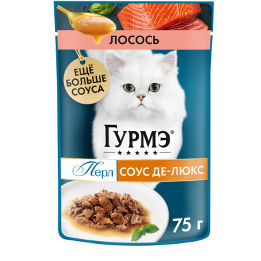 Влажный корм Гурмэ Перл Соус Де-люкс для кошек, с лососем в роскошном соусе, Пауч, 75 г