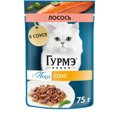Влажный корм Гурмэ Перл Нежное филе для кошек, с лососем в соусе, Пауч, 75 г
