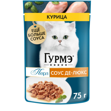 Влажный корм Гурмэ Перл Соус Де-люкс для кошек, с курицей в роскошном соусе, Пауч, 75 г