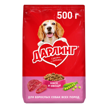 Сухой корм ДАРЛИНГ для взрослых собак, с мясом и добавлением овощей, 500 г