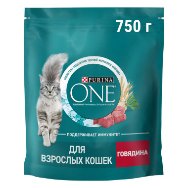 Сухой корм Purina ONE® полнорационный для взрослых кошек, с высоким содержанием говядины