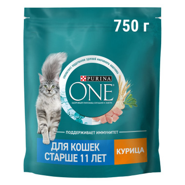 Сухой корм Purina ONE для кошек старше 11 лет, с высоким содержанием курицы и цельными злаками