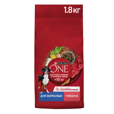 Сухой корм Purina ONE® для взрослых собак средних и крупных пород, с высоким содержанием говядины и с рисом