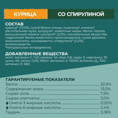 Сухой корм Purina ONE® Природа Здоровья® для взрослых кошек со спирулиной, с высоким содержанием курицы