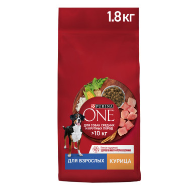 Сухой корм Purina ONE для взрослых собак средних и крупных пород, с высоким содержанием курицы и с рисом
