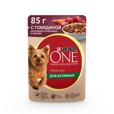 Влажный корм Purina ONE® МИНИ <10 кг для активных взрослых собак мелких и карликовых пород, с говядиной, картофелем и морковь