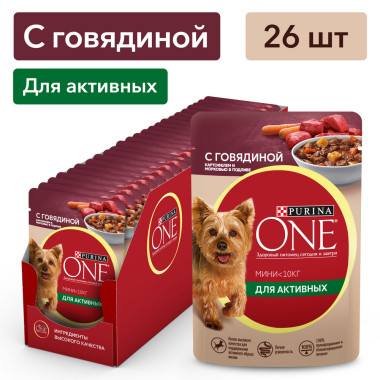 Влажный корм Purina ONE® МИНИ <10 кг для активных взрослых собак мелких и карликовых пород, с говядиной, картофелем и морковь
