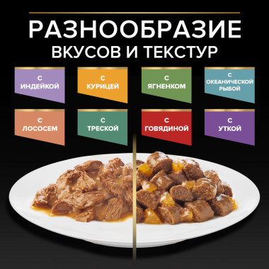 Корм консервированный полнорационный для взрослых стерилизованных кошек и кастрированных котов, нежные кусочки с уткой, в соу