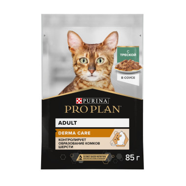 Влажный корм PRO PLAN® Nutri Savour для взрослых кошек с чувствительной кожей, нежные кусочки с треской, в соусе 85