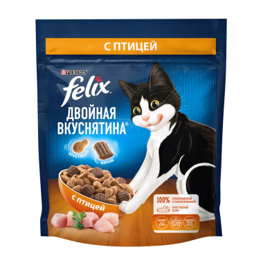 Сухой корм FELIX® Двойная Вкуснятина® для взрослых кошек, с птицей, Пакет, 200г