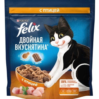 Сухой корм FELIX® Двойная Вкуснятина® для взрослых кошек, с птицей, Пакет, 600г