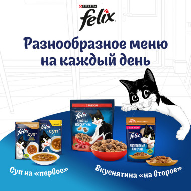 Сухой корм FELIX® Двойная Вкуснятина® для взрослых кошек, с мясом, Пакет, 3 кг