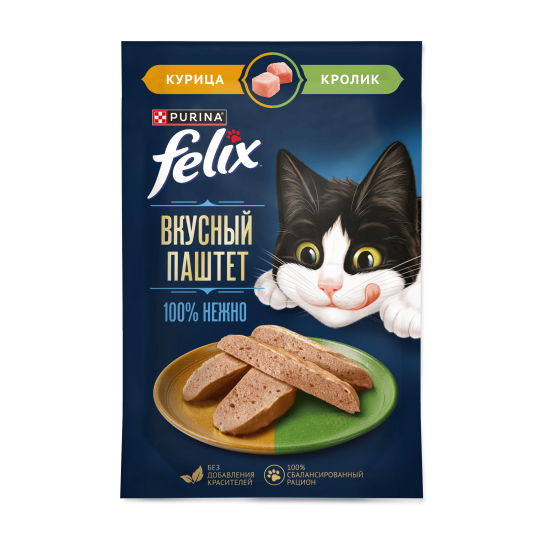 Влажный корм FELIX® Вкусный паштет для взрослых кошек, со вкусом курицы и кролика
